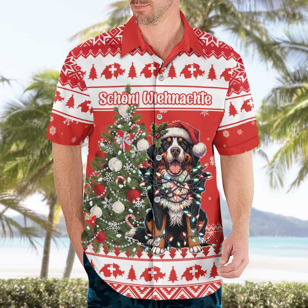 Personalized Merry Swissmas Hawaiian Shirt Bernese Mountain Dog Christmas Pattern - Wonder Print Shop