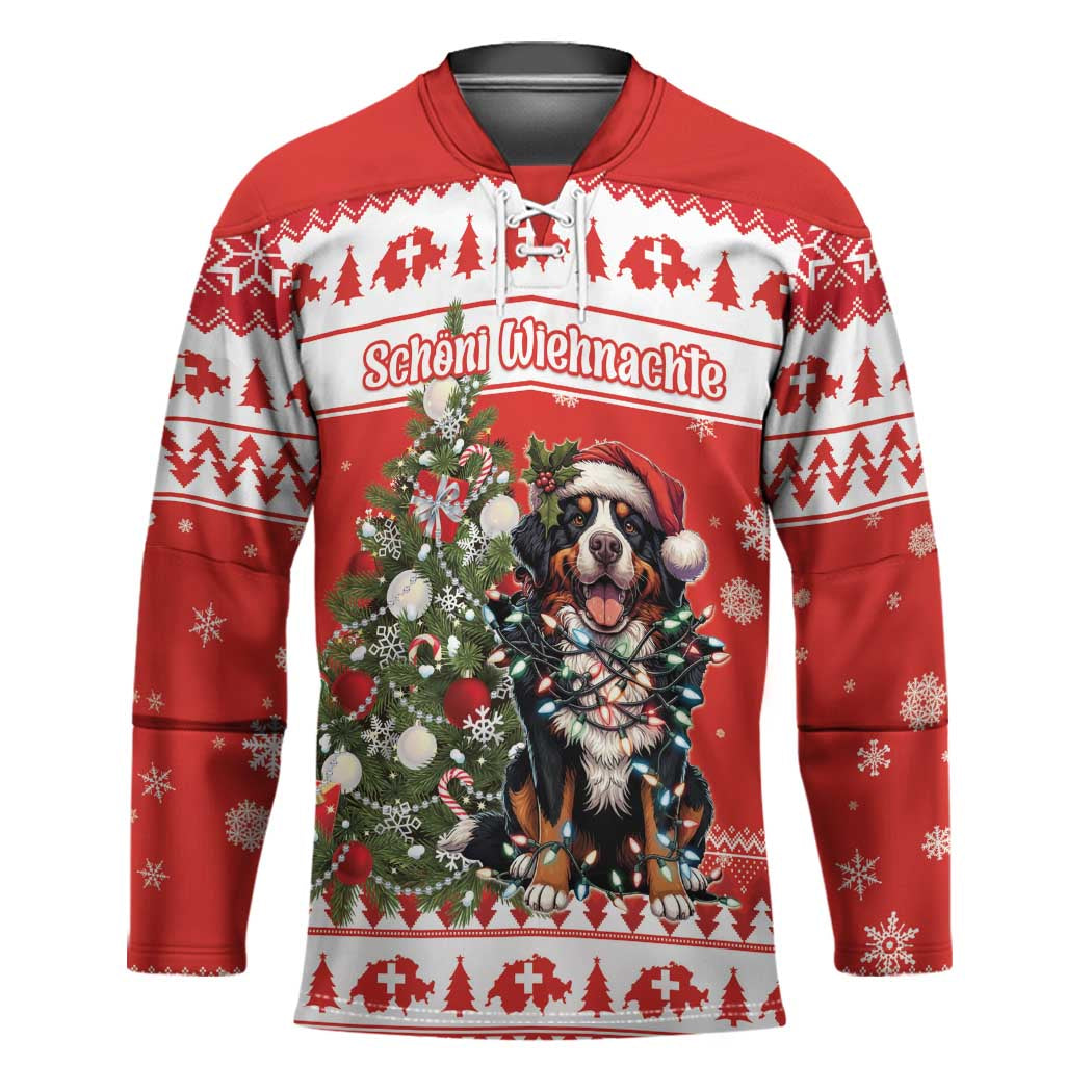 Personalized Merry Swissmas Hockey Jersey Bernese Mountain Dog Christmas Pattern - Wonder Print Shop