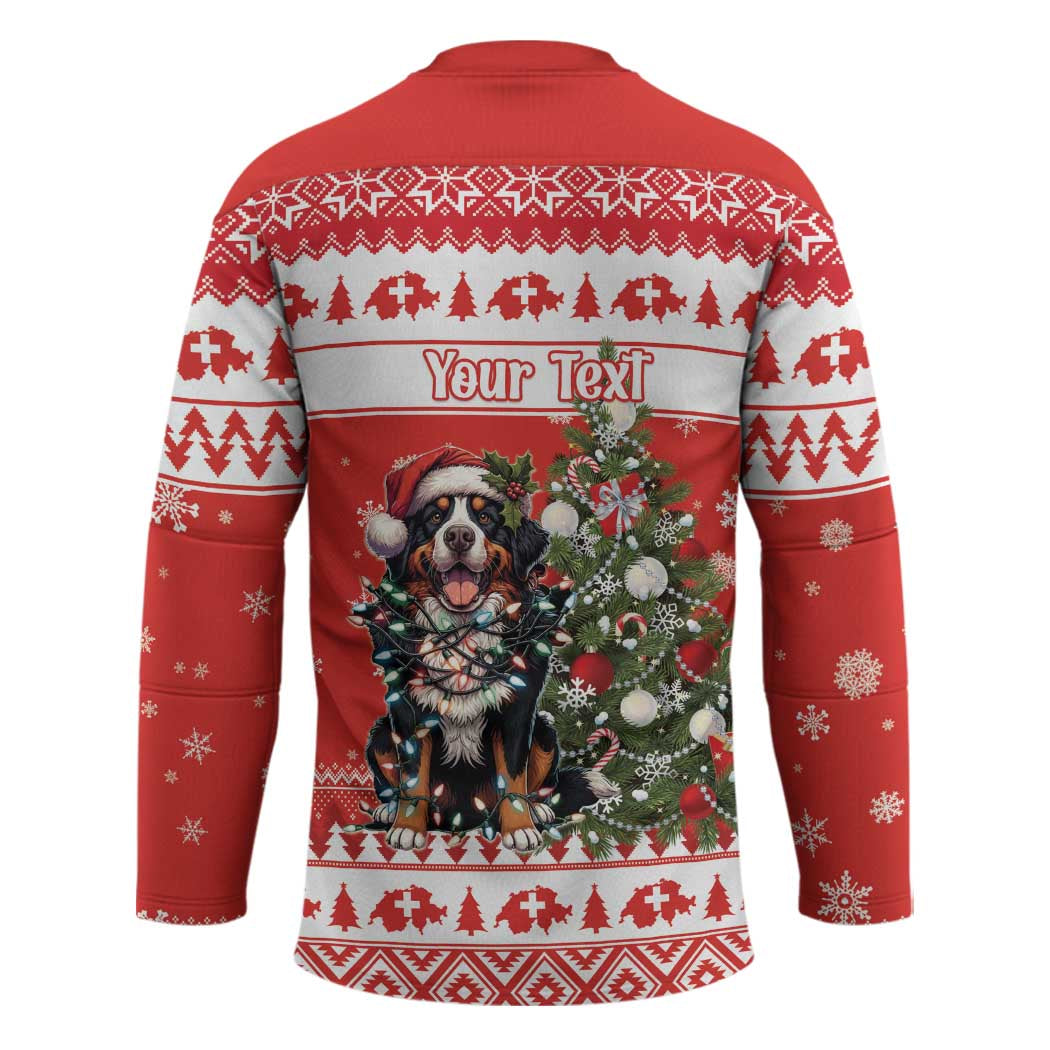 Personalized Merry Swissmas Hockey Jersey Bernese Mountain Dog Christmas Pattern - Wonder Print Shop