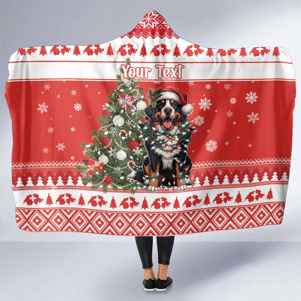 Personalized Merry Swissmas Hooded Blanket Bernese Mountain Dog Christmas Pattern - Wonder Print Shop
