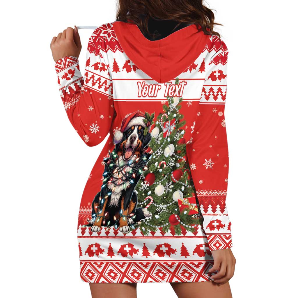 Personalized Merry Swissmas Hoodie Dress Bernese Mountain Dog Christmas Pattern - Wonder Print Shop
