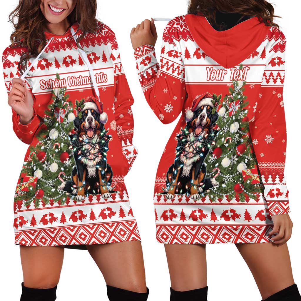 Personalized Merry Swissmas Hoodie Dress Bernese Mountain Dog Christmas Pattern - Wonder Print Shop