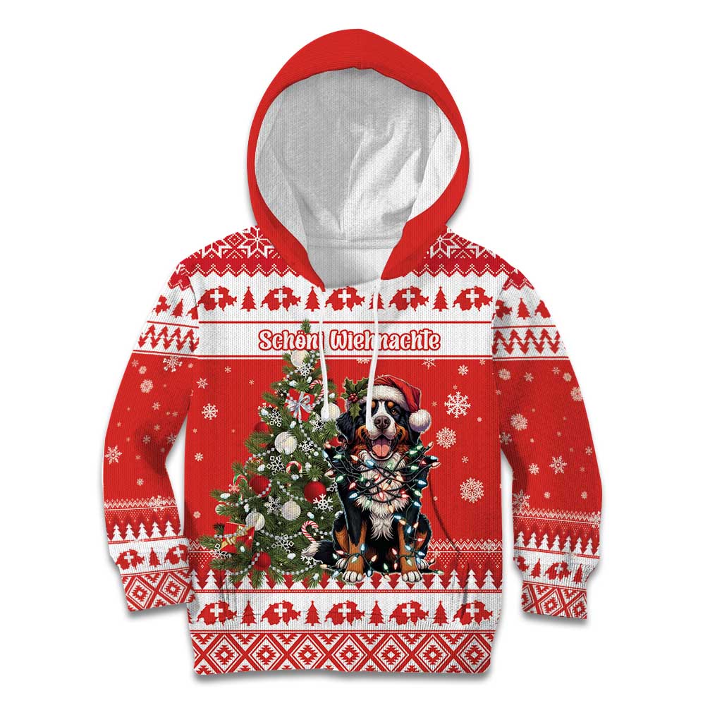 Personalized Merry Swissmas Kid Hoodie Bernese Mountain Dog Christmas Pattern - Wonder Print Shop