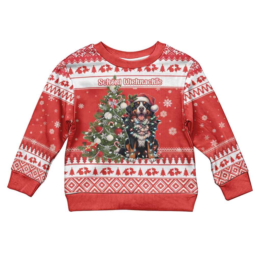 Personalized Merry Swissmas Kid Ugly Christmas Sweater Bernese Mountain Dog Christmas Pattern - Wonder Print Shop