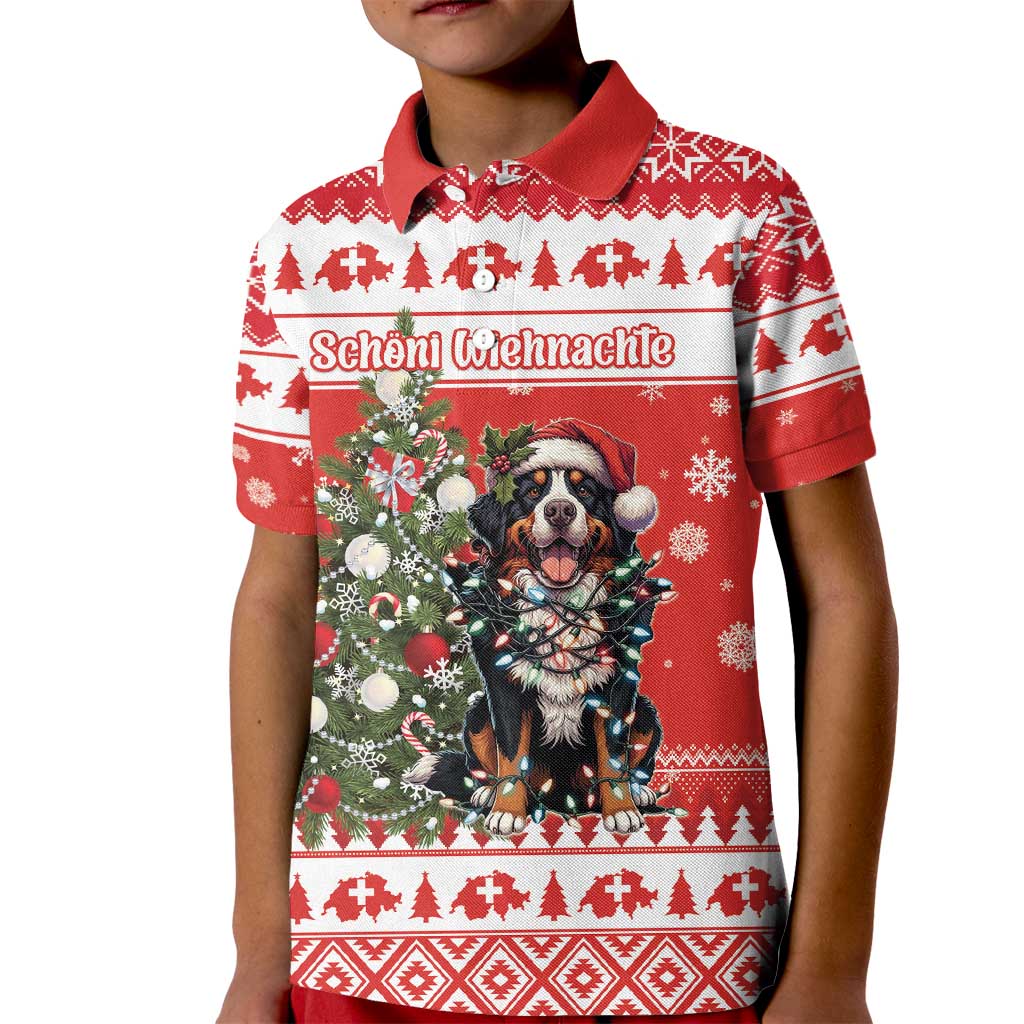 Personalized Merry Swissmas Kid Polo Shirt Bernese Mountain Dog Christmas Pattern - Wonder Print Shop