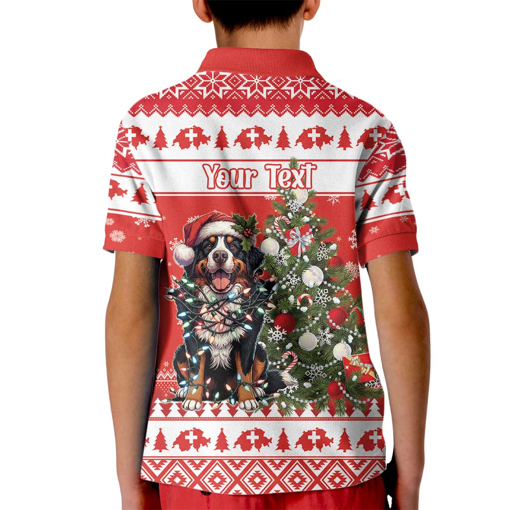 Personalized Merry Swissmas Kid Polo Shirt Bernese Mountain Dog Christmas Pattern - Wonder Print Shop