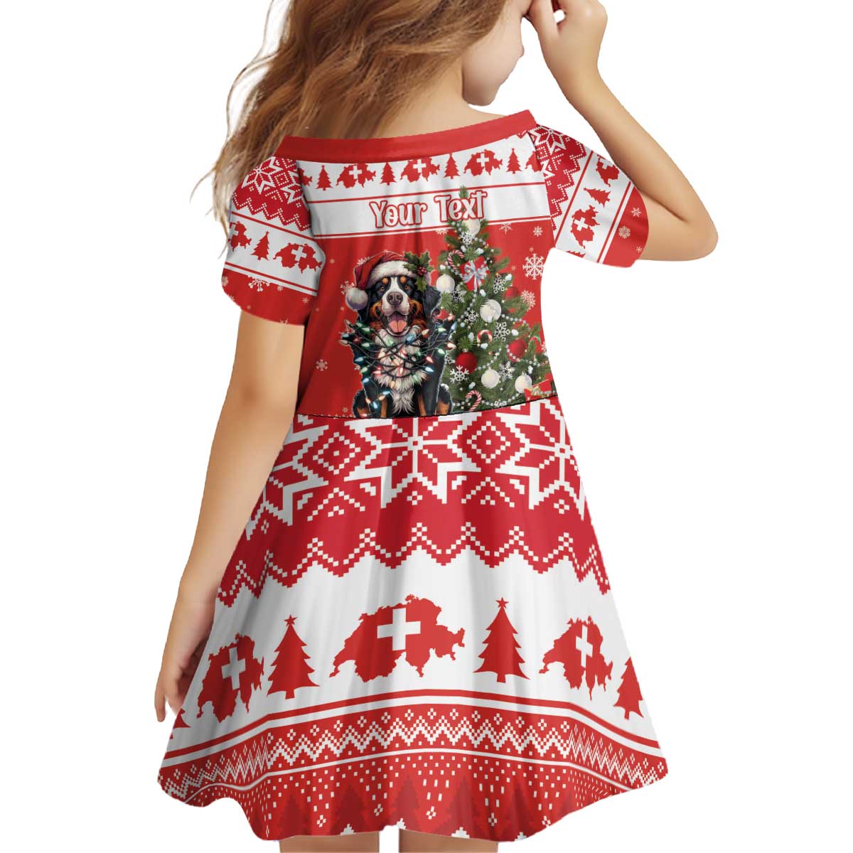 Personalized Merry Swissmas Kid Short Sleeve Dress Bernese Mountain Dog Christmas Pattern - Wonder Print Shop