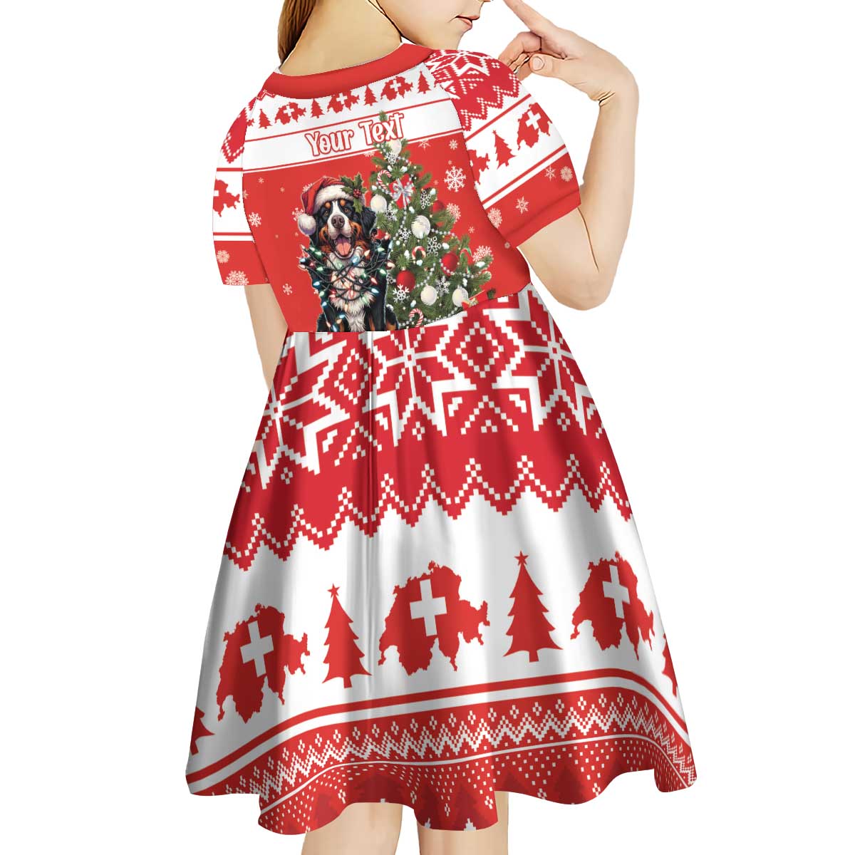 Personalized Merry Swissmas Kid Short Sleeve Dress Bernese Mountain Dog Christmas Pattern - Wonder Print Shop