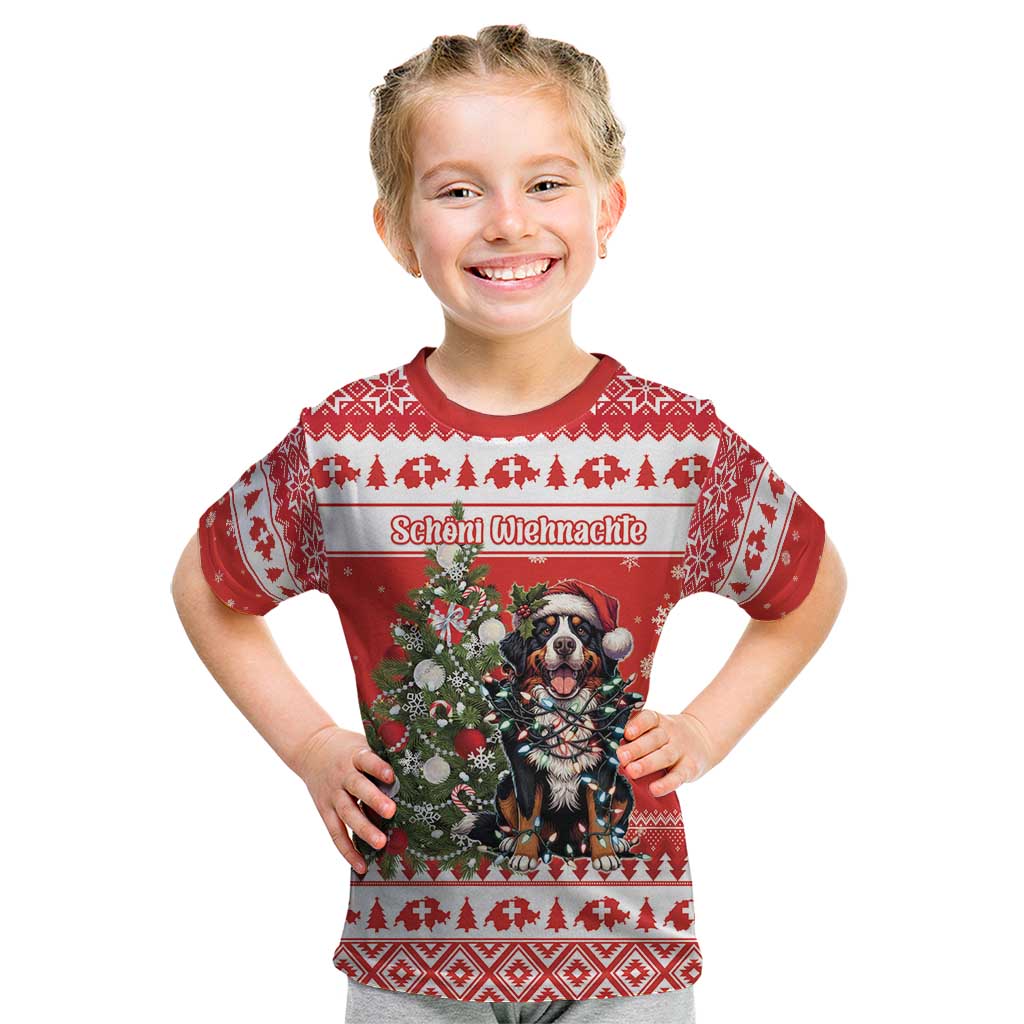Personalized Merry Swissmas Kid T Shirt Bernese Mountain Dog Christmas Pattern - Wonder Print Shop