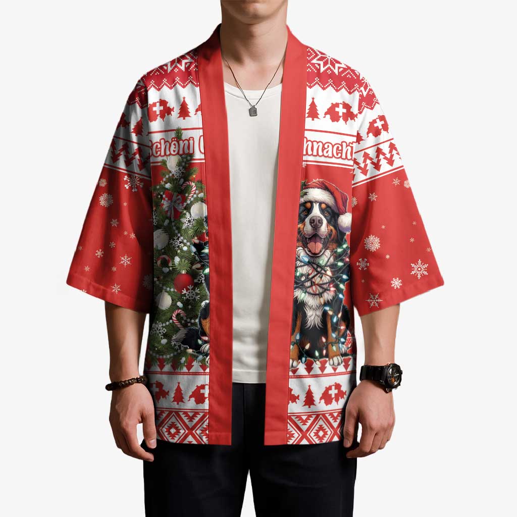 Personalized Merry Swissmas Kimono Bernese Mountain Dog Christmas Pattern - Wonder Print Shop