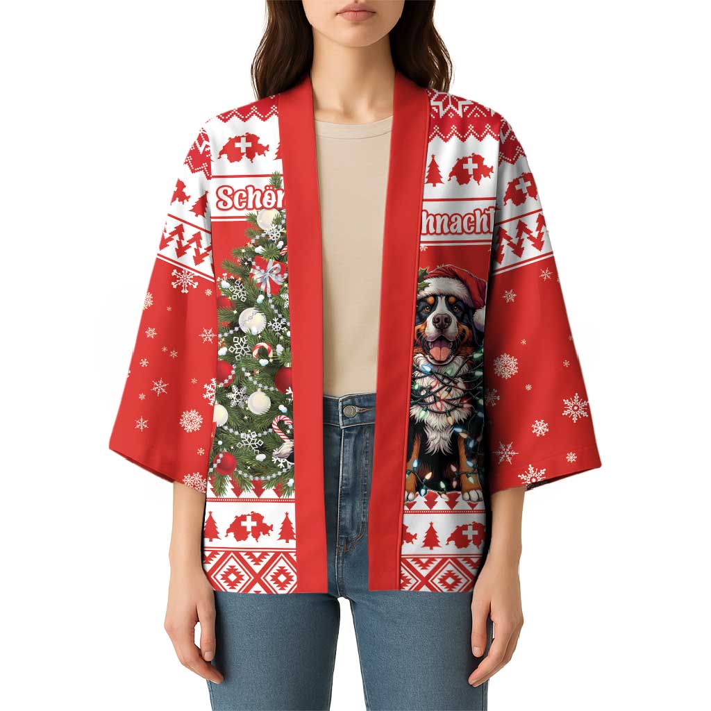 Personalized Merry Swissmas Kimono Bernese Mountain Dog Christmas Pattern - Wonder Print Shop