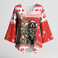 Personalized Merry Swissmas Kimono Sleeve Blouse Bernese Mountain Dog Christmas Pattern - Wonder Print Shop