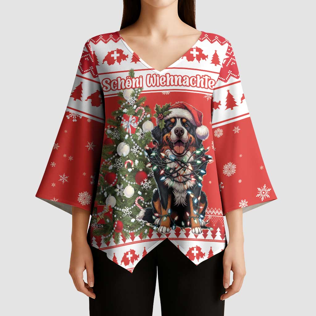 Personalized Merry Swissmas Kimono Sleeve Blouse Bernese Mountain Dog Christmas Pattern - Wonder Print Shop