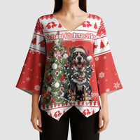 Personalized Merry Swissmas Kimono Sleeve Blouse Bernese Mountain Dog Christmas Pattern - Wonder Print Shop