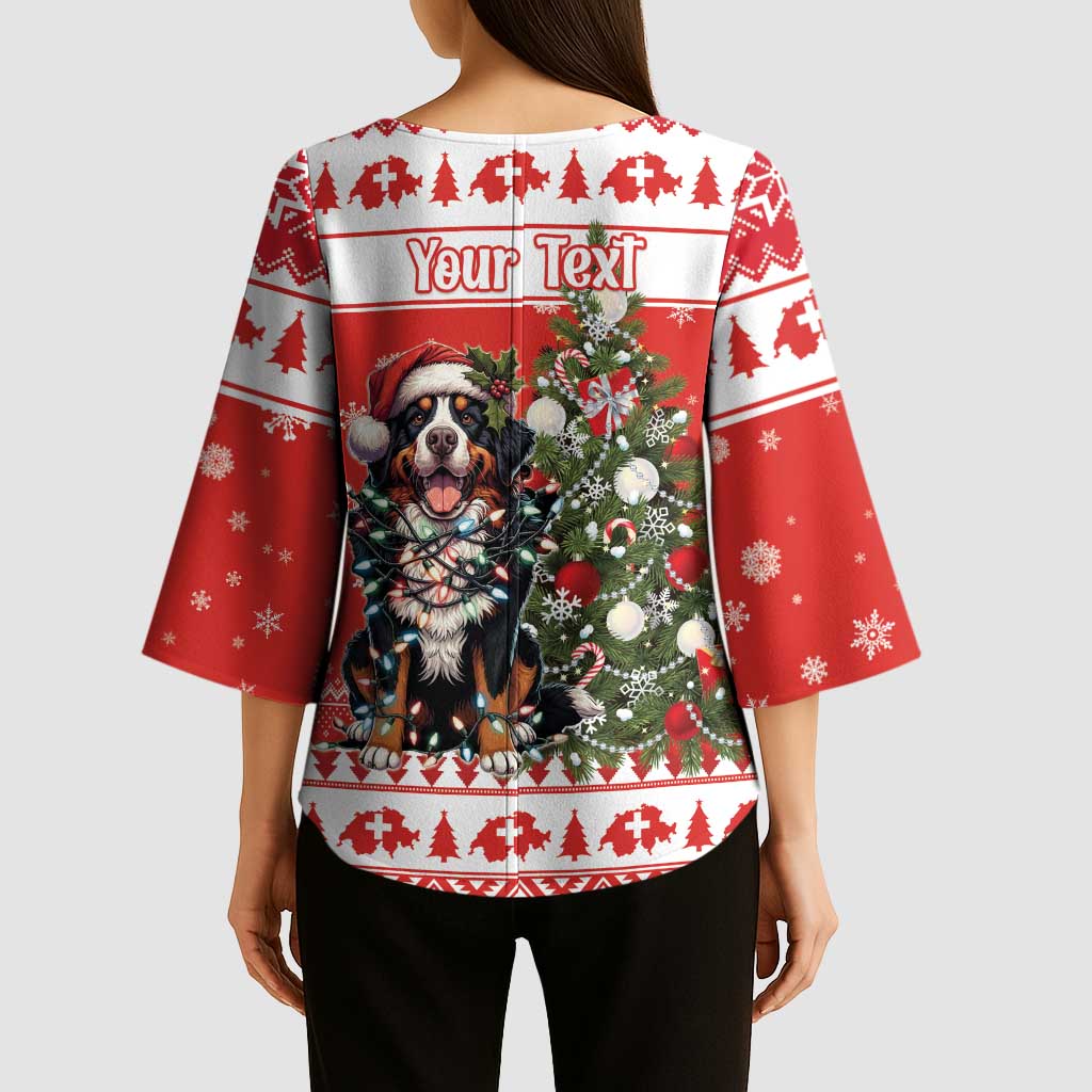 Personalized Merry Swissmas Kimono Sleeve Blouse Bernese Mountain Dog Christmas Pattern - Wonder Print Shop