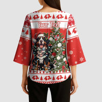 Personalized Merry Swissmas Kimono Sleeve Blouse Bernese Mountain Dog Christmas Pattern - Wonder Print Shop