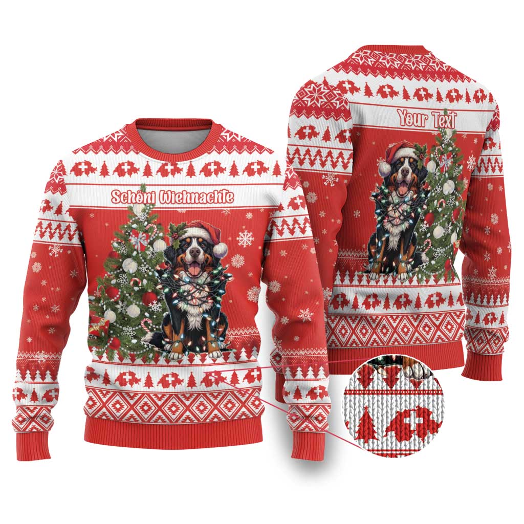 Personalized Merry Swissmas Ugly Christmas Sweater Bernese Mountain Dog Christmas Pattern - Wonder Print Shop