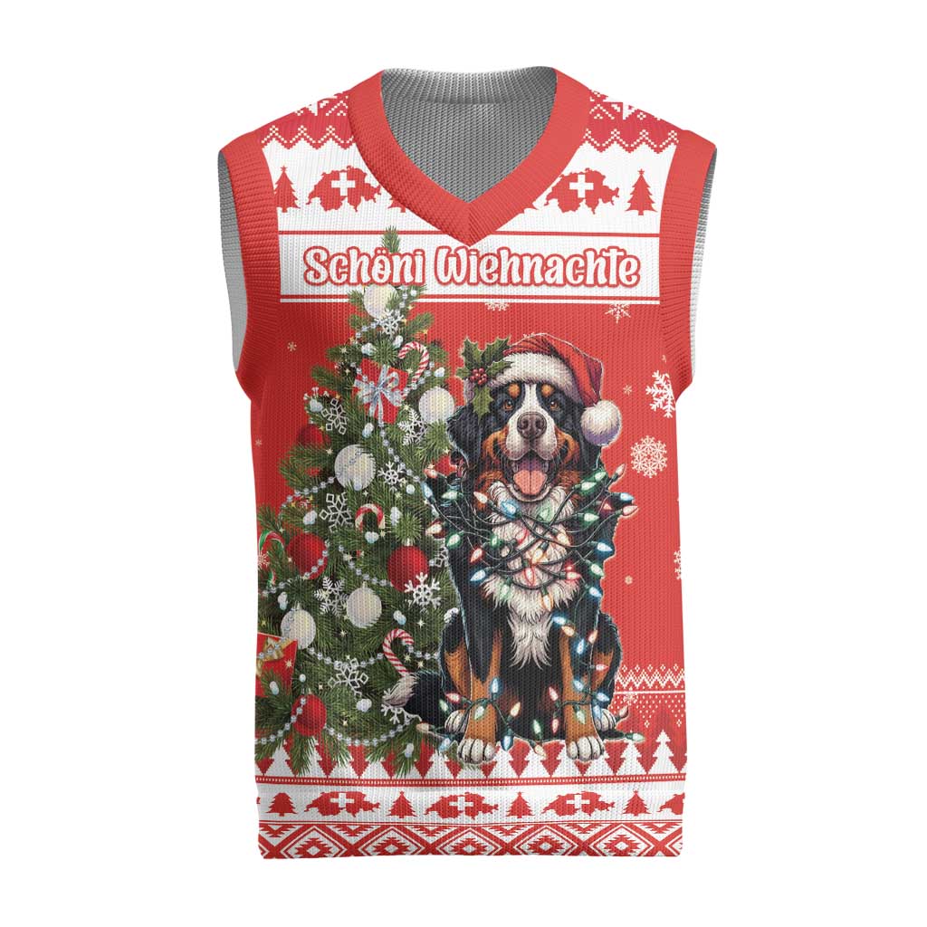 Personalized Merry Swissmas Christmas Knitted V-Neck Vest Bernese Mountain Dog Christmas Pattern - Wonder Print Shop