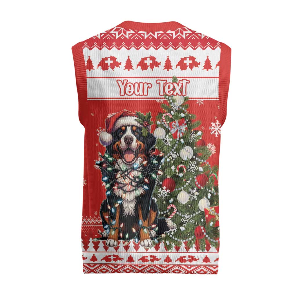 Personalized Merry Swissmas Christmas Knitted V-Neck Vest Bernese Mountain Dog Christmas Pattern - Wonder Print Shop