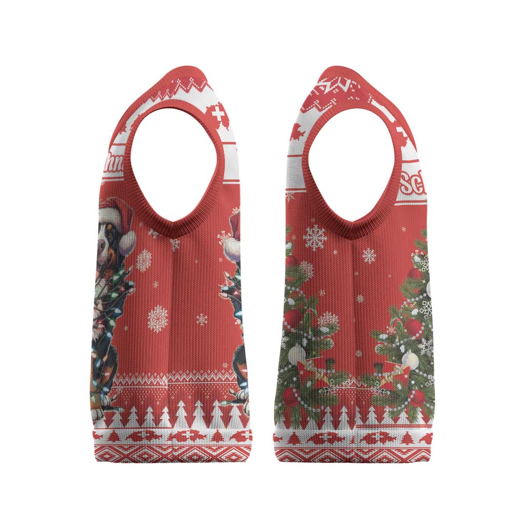 Personalized Merry Swissmas Christmas Knitted V-Neck Vest Bernese Mountain Dog Christmas Pattern - Wonder Print Shop