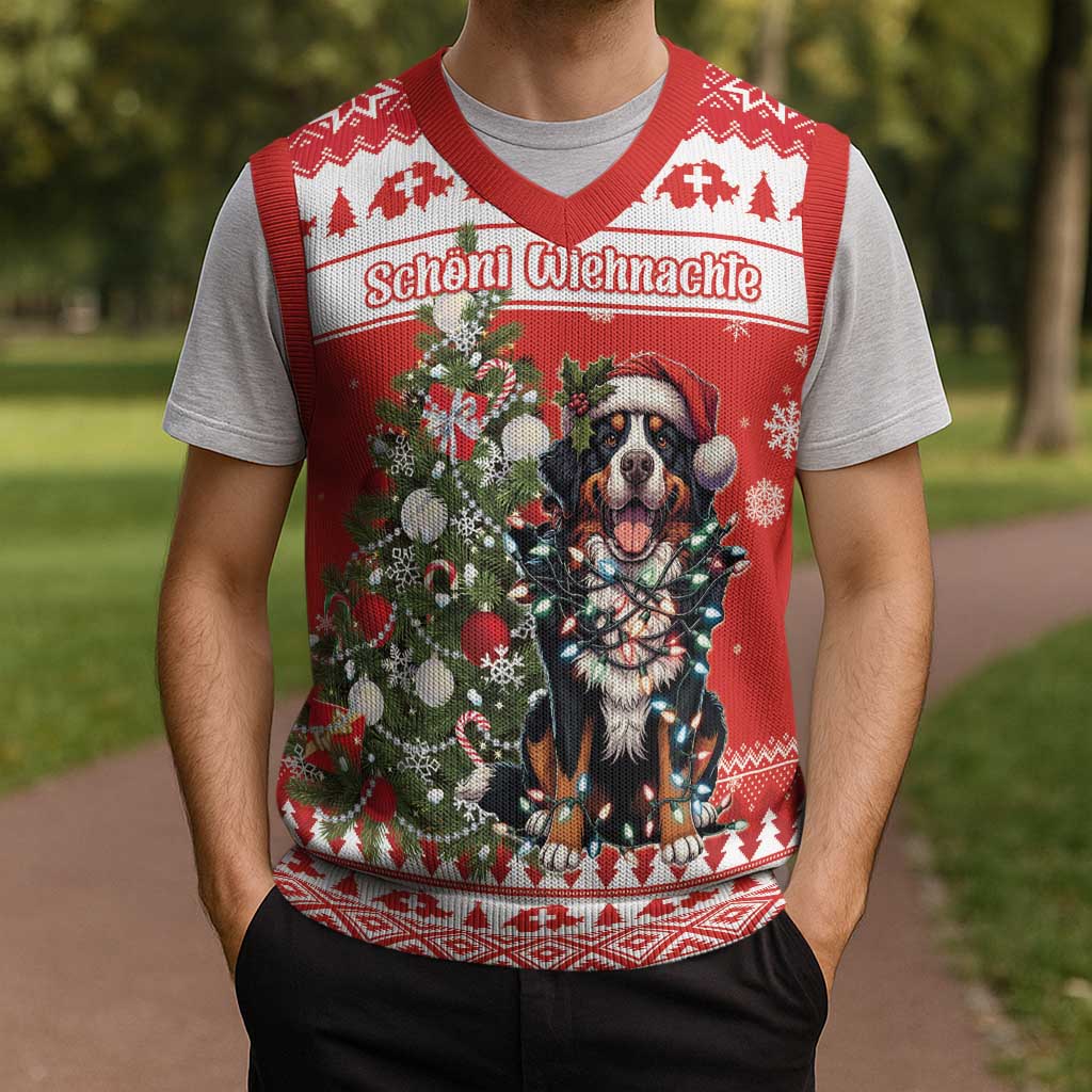 Personalized Merry Swissmas Christmas Knitted V-Neck Vest Bernese Mountain Dog Christmas Pattern - Wonder Print Shop