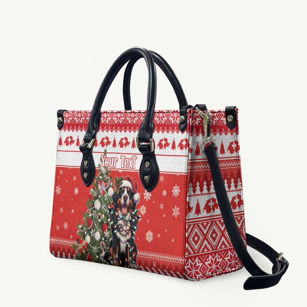 Personalized Merry Swissmas Leather Bag Bernese Mountain Dog Christmas Pattern - Wonder Print Shop