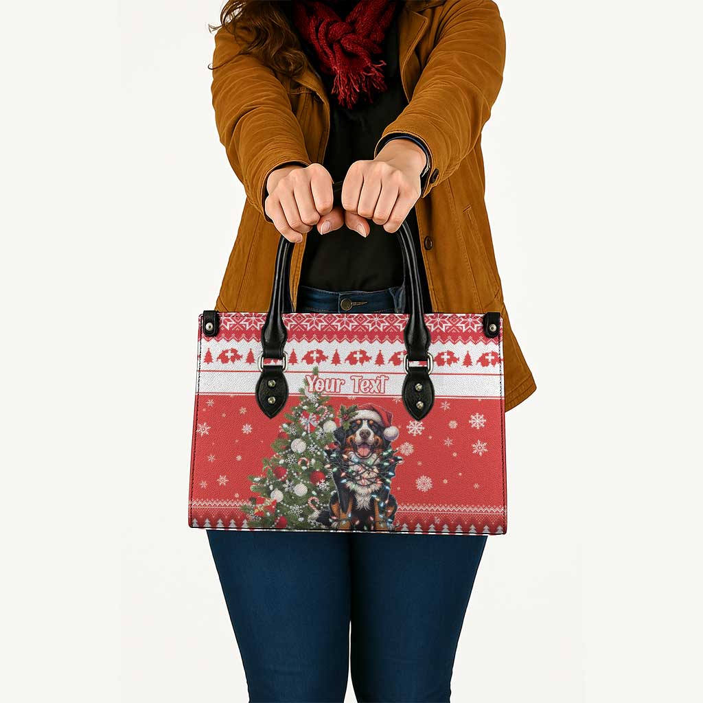 Personalized Merry Swissmas Leather Bag Bernese Mountain Dog Christmas Pattern - Wonder Print Shop