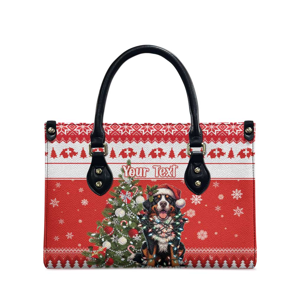 Personalized Merry Swissmas Leather Bag Bernese Mountain Dog Christmas Pattern - Wonder Print Shop