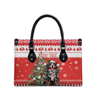 Personalized Merry Swissmas Leather Bag Bernese Mountain Dog Christmas Pattern - Wonder Print Shop
