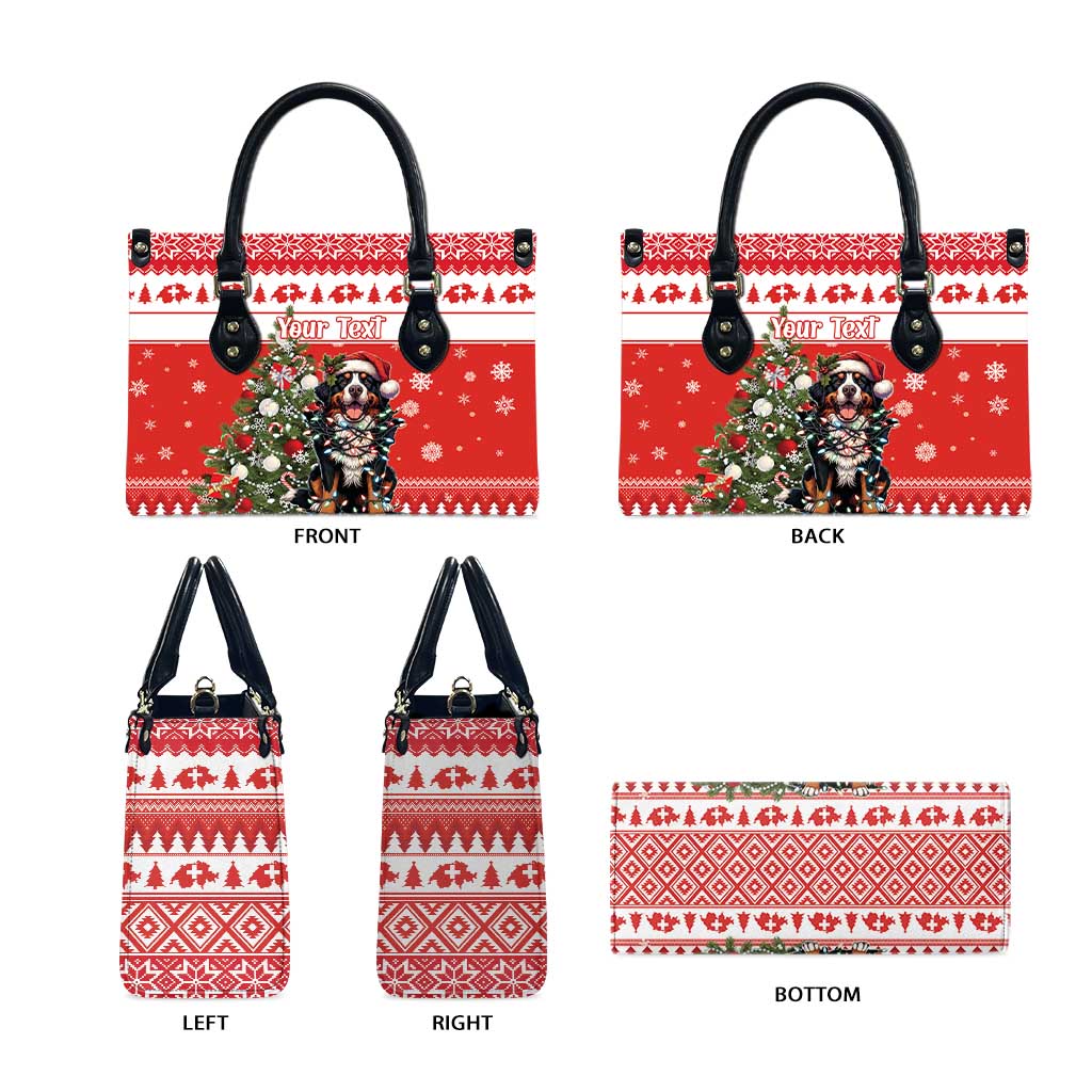 Personalized Merry Swissmas Leather Bag Bernese Mountain Dog Christmas Pattern - Wonder Print Shop