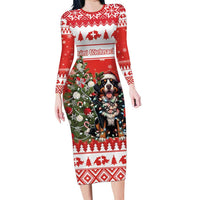 Personalized Merry Swissmas Long Sleeve Bodycon Dress Bernese Mountain Dog Christmas Pattern - Wonder Print Shop