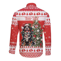 Personalized Merry Swissmas Long Sleeve Button Shirt Bernese Mountain Dog Christmas Pattern - Wonder Print Shop