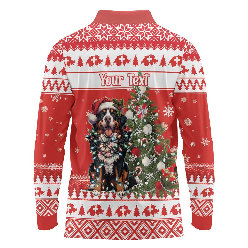 Personalized Merry Swissmas Long Sleeve Polo Shirt Bernese Mountain Dog Christmas Pattern - Wonder Print Shop