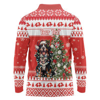 Personalized Merry Swissmas Long Sleeve Polo Shirt Bernese Mountain Dog Christmas Pattern - Wonder Print Shop