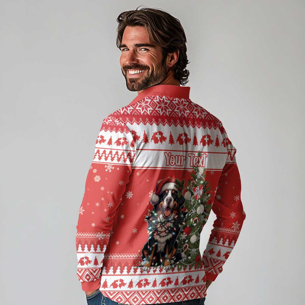 Personalized Merry Swissmas Long Sleeve Polo Shirt Bernese Mountain Dog Christmas Pattern - Wonder Print Shop