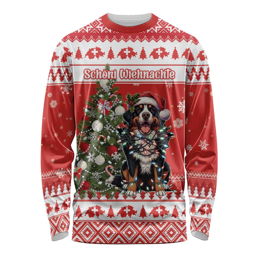 Personalized Merry Swissmas Long Sleeve Shirt Bernese Mountain Dog Christmas Pattern - Wonder Print Shop