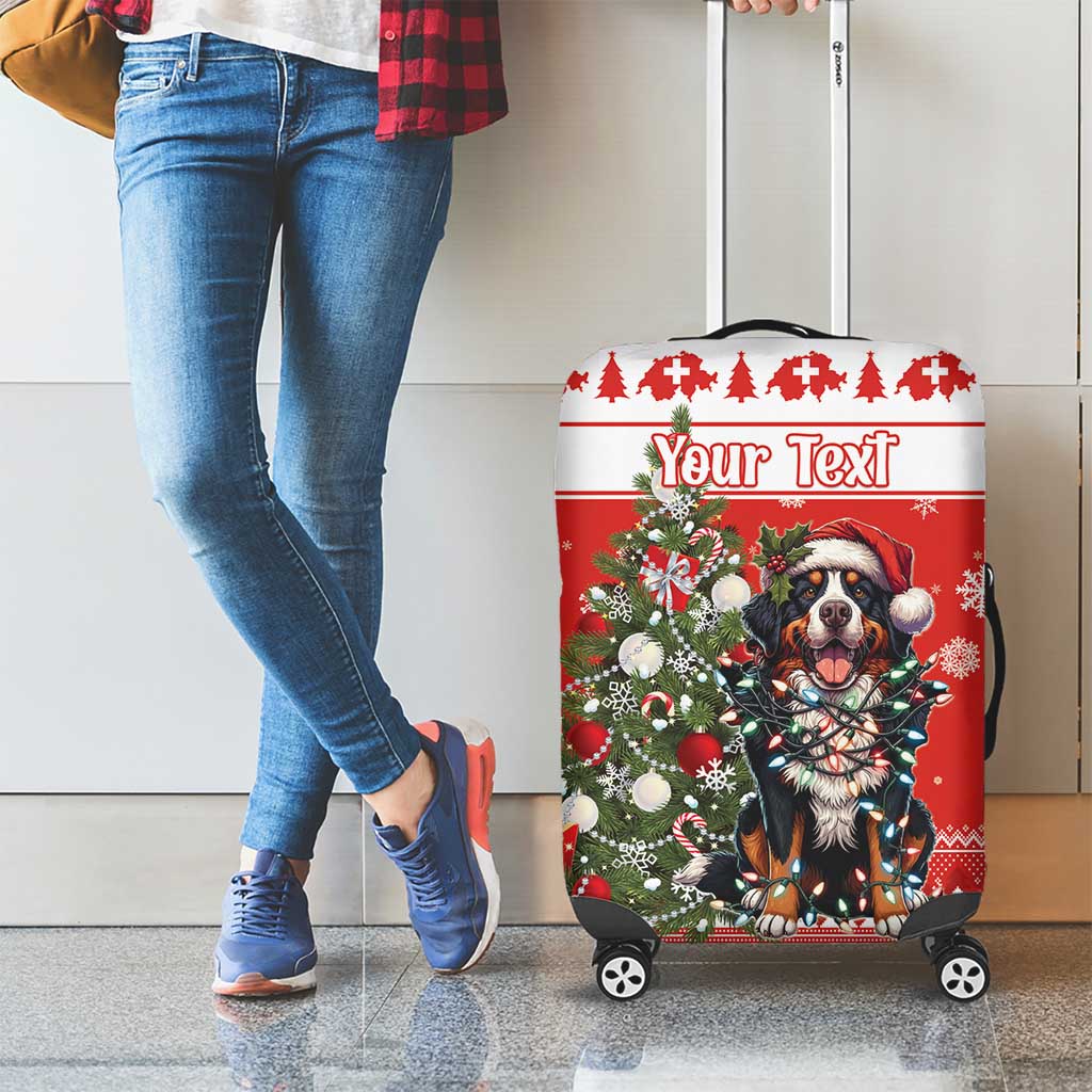 Personalized Merry Swissmas Luggage Cover Bernese Mountain Dog Christmas Pattern - Wonder Print Shop