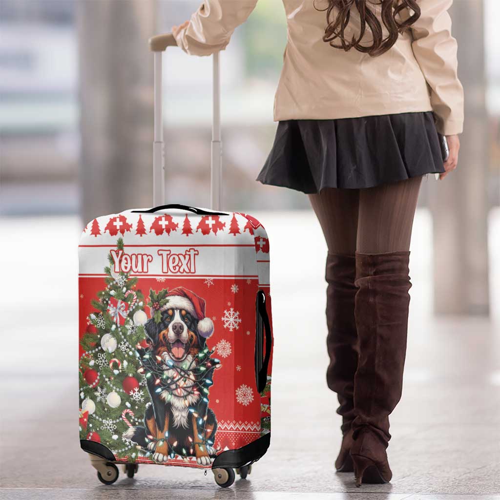 Personalized Merry Swissmas Luggage Cover Bernese Mountain Dog Christmas Pattern - Wonder Print Shop
