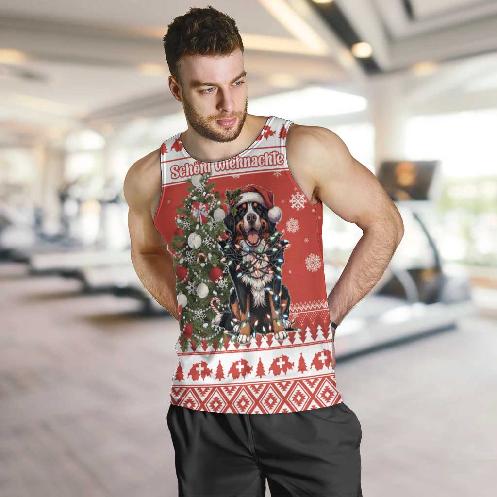Personalized Merry Swissmas Men Tank Top Bernese Mountain Dog Christmas Pattern - Wonder Print Shop
