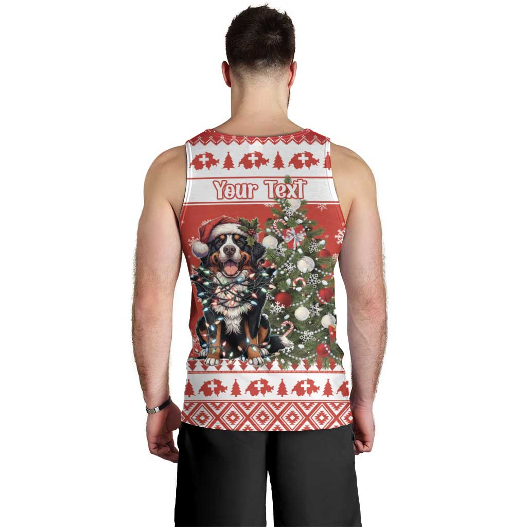 Personalized Merry Swissmas Men Tank Top Bernese Mountain Dog Christmas Pattern - Wonder Print Shop