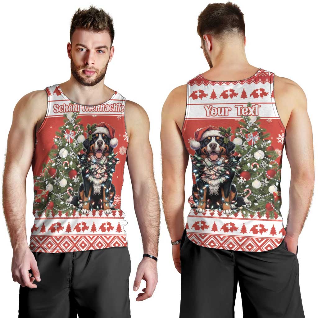 Personalized Merry Swissmas Men Tank Top Bernese Mountain Dog Christmas Pattern - Wonder Print Shop
