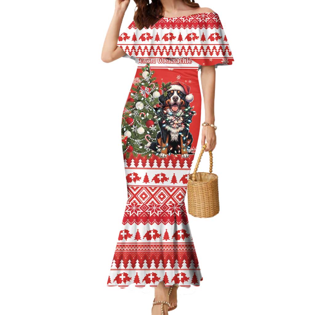 Personalized Merry Swissmas Mermaid Dress Bernese Mountain Dog Christmas Pattern - Wonder Print Shop
