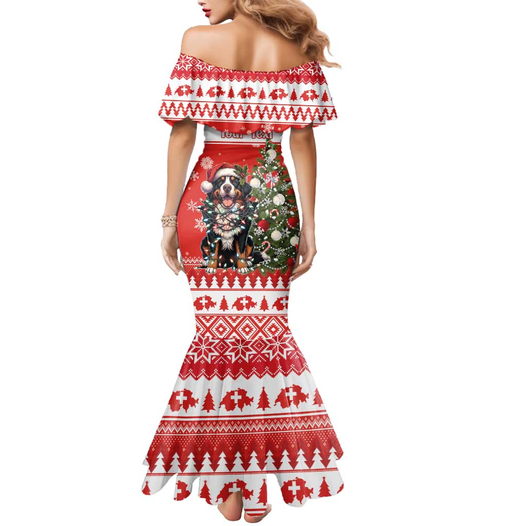 Personalized Merry Swissmas Mermaid Dress Bernese Mountain Dog Christmas Pattern - Wonder Print Shop