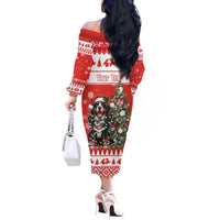 Personalized Merry Swissmas Off The Shoulder Long Sleeve Dress Bernese Mountain Dog Christmas Pattern - Wonder Print Shop