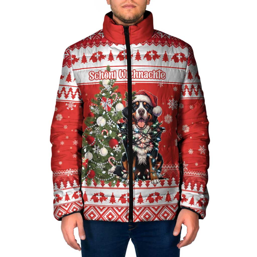 Personalized Merry Swissmas Padded Jacket Bernese Mountain Dog Christmas Pattern - Wonder Print Shop