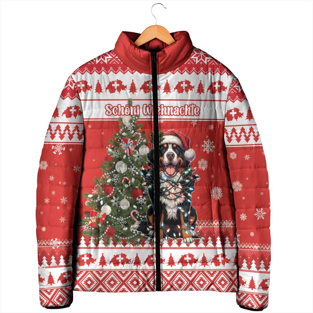Personalized Merry Swissmas Padded Jacket Bernese Mountain Dog Christmas Pattern - Wonder Print Shop