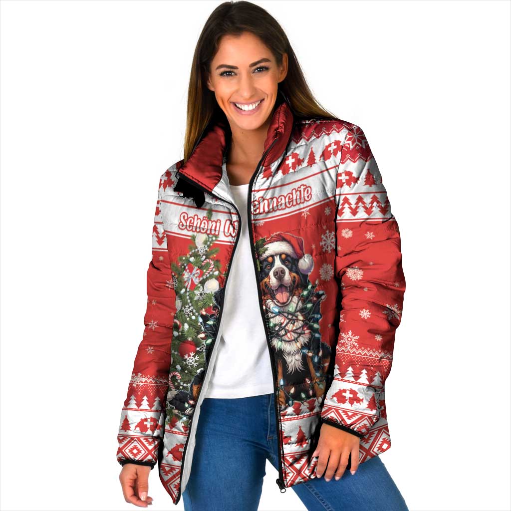 Personalized Merry Swissmas Padded Jacket Bernese Mountain Dog Christmas Pattern - Wonder Print Shop
