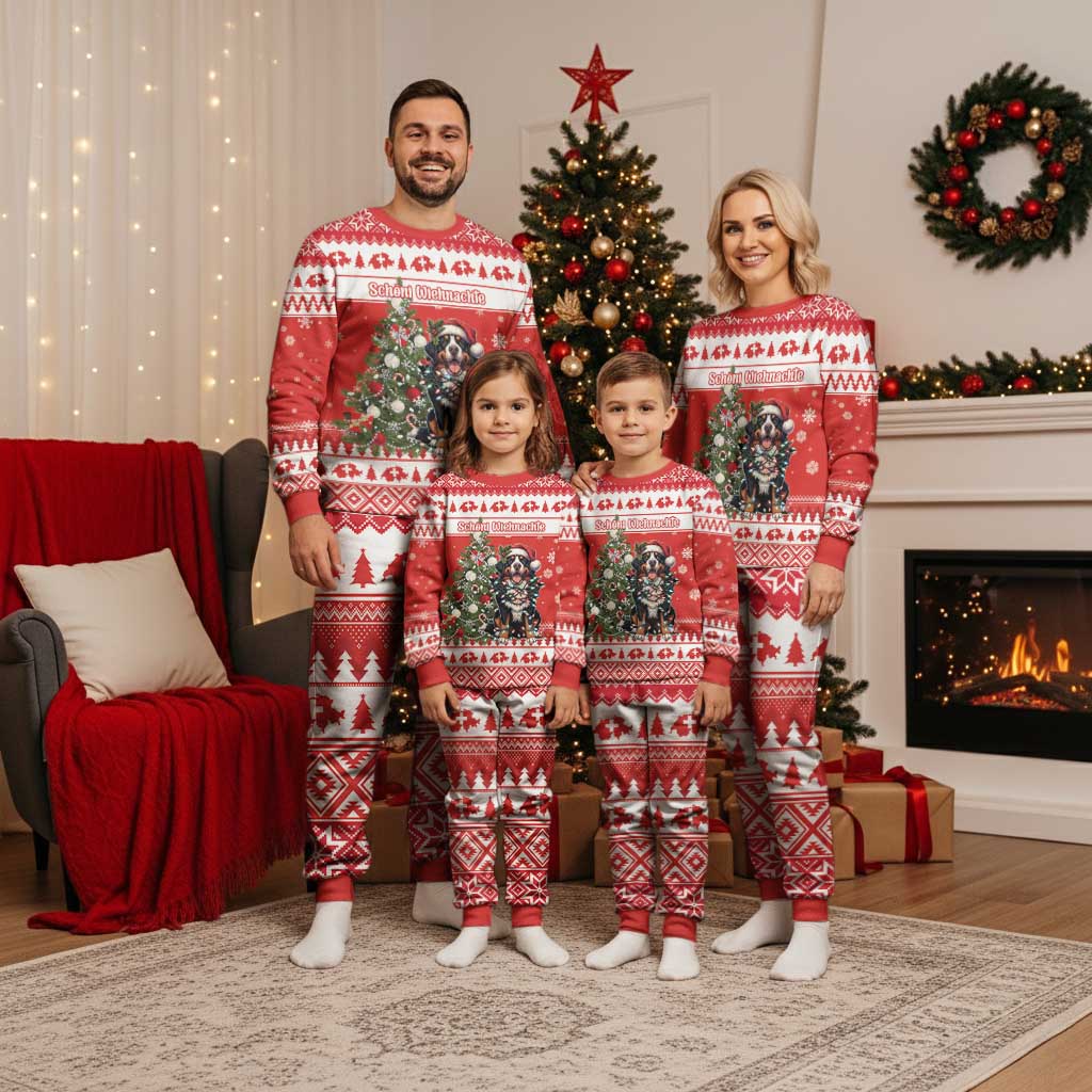 Personalized Merry Swissmas Christmas Pajama Set Bernese Mountain Dog Christmas Pattern - Wonder Print Shop