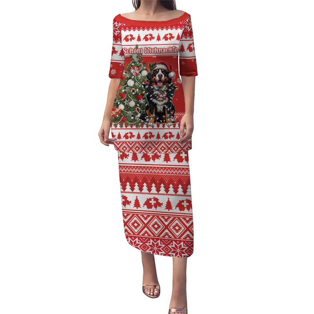 Personalized Merry Swissmas Puletasi Bernese Mountain Dog Christmas Pattern - Wonder Print Shop