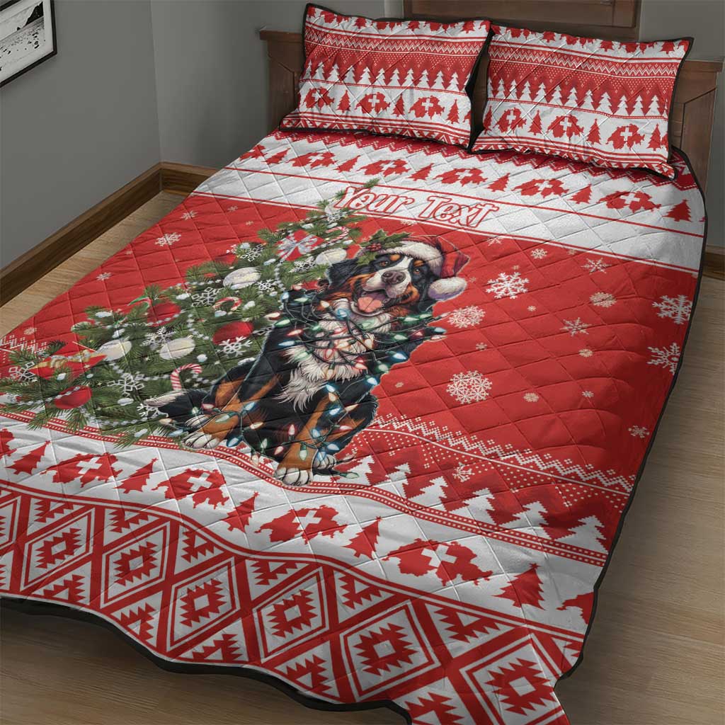 Personalized Merry Swissmas Quilt Bed Set Bernese Mountain Dog Christmas Pattern - Wonder Print Shop